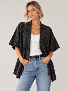 ARITZIA Community Ionic Cape Cardigan Sweater Marled Black/Grey